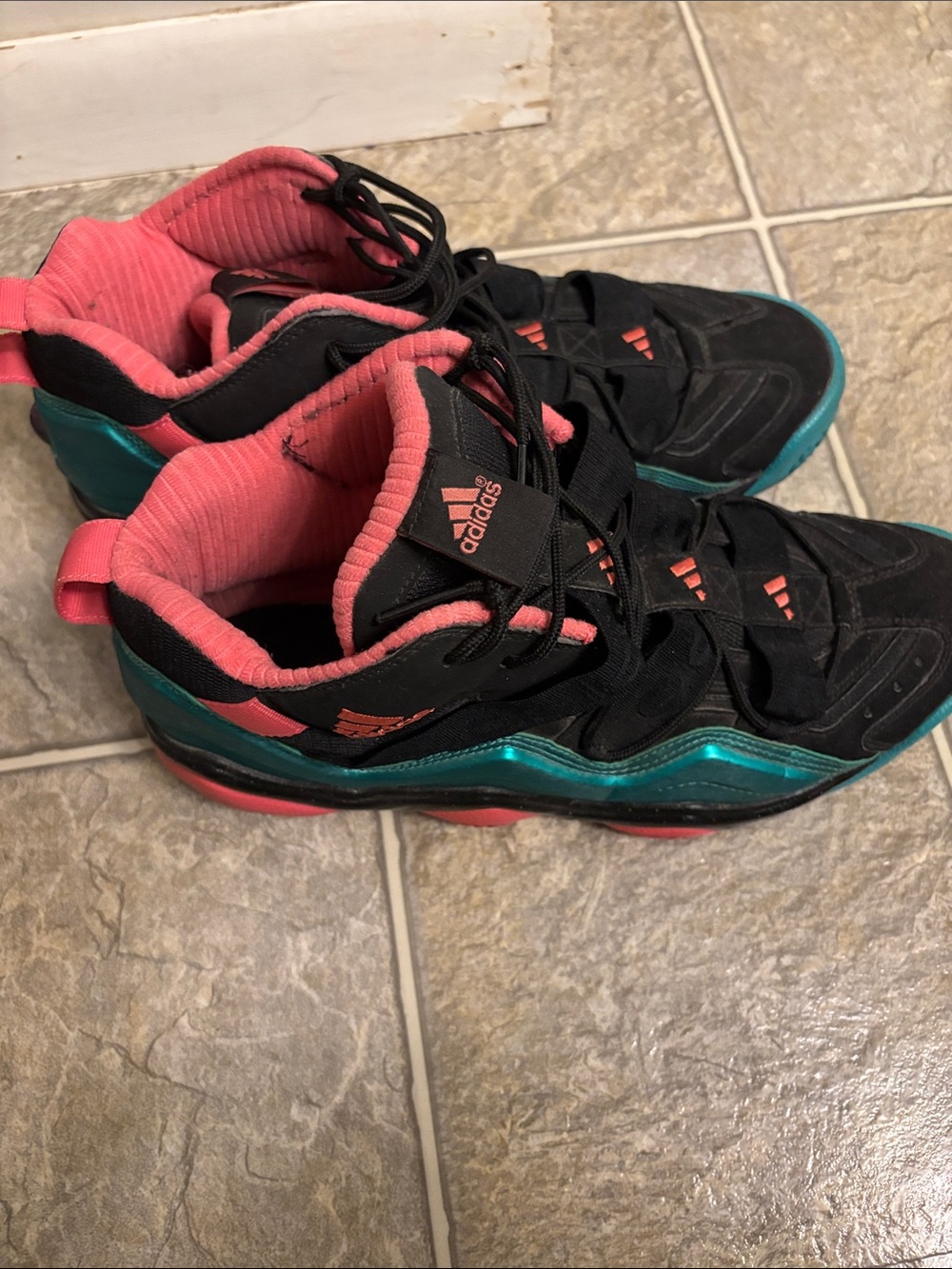adidas Black Teal Pink High-Top Sneakers